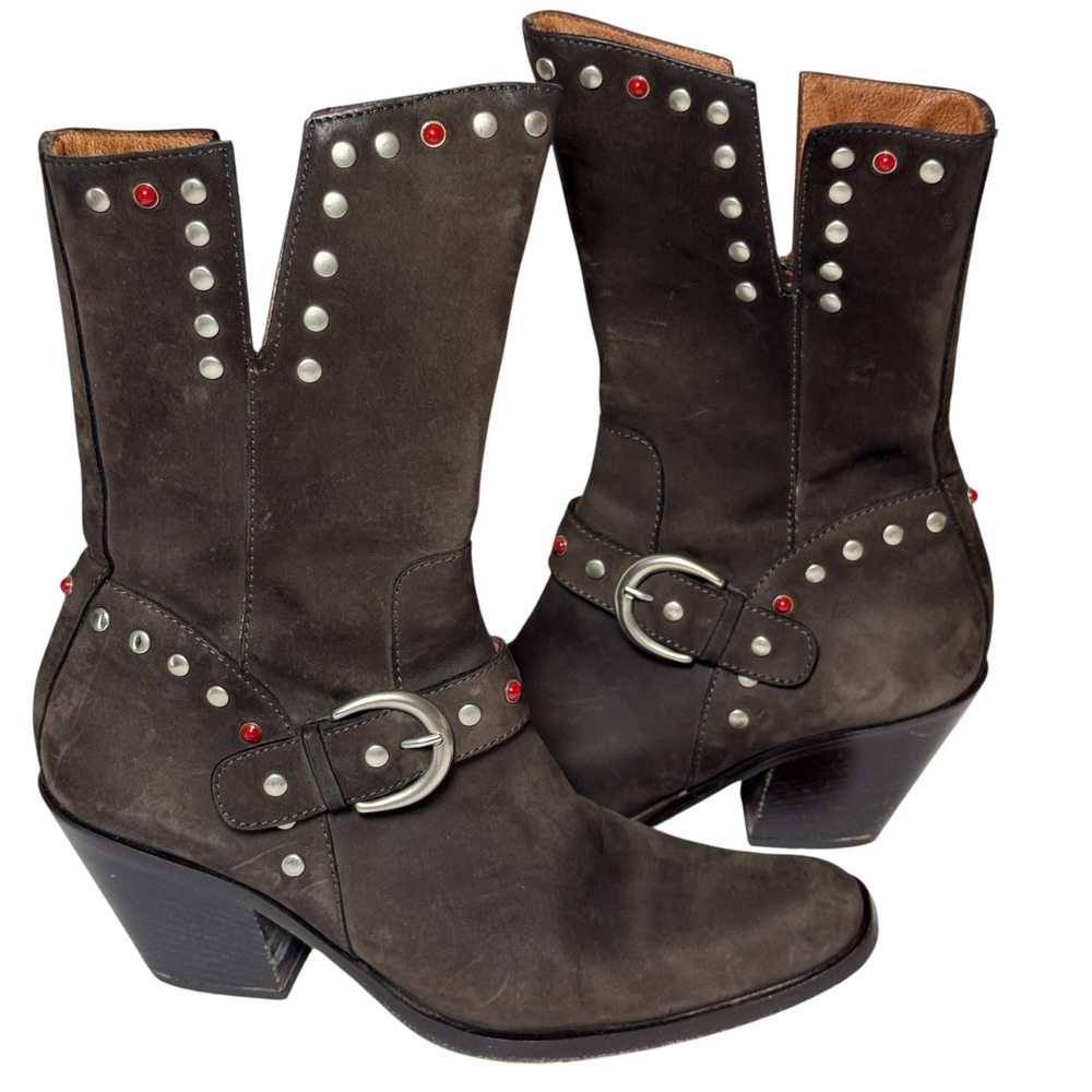 DONALD J PLINER Western‎ Couture Noel Studded Suede Boots Brown Cowgirl Size 7.5